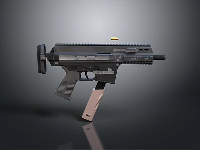 Black Tactical Weapon With Magazine Rail System Grip And Yellow Top Component 3d model