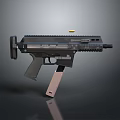 Black Tactical Weapon With Magazine Rail System Grip And Yellow Top Component