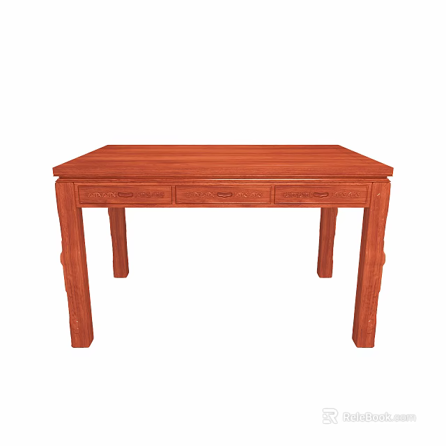Square Mahogany Dining Table With Intricate Carvings On Tabletop And Decorative Legs 3d model 