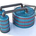 Industrial Equipment Featuring Blue Storage Tanks Pipes Railings And Metal Ladders