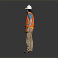 Man in Construction Worker Attire With White Hard Hat Orange Safety Vest and Tool Belt