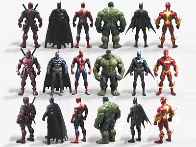 Super Heroes Marvel Hulk Spiderman Batman Deadpool Flash 3d model