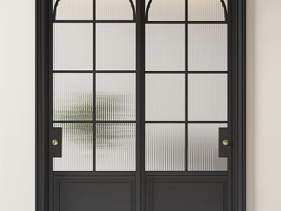 Black Framed Glass Doors With Arched Top Frosted Glass And Gold Handles 3d model