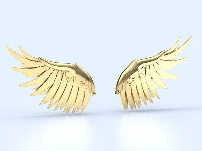 Elegant Golden Wing Sculpture Crafted With Symmetrical Feather Details And Polished Surface 3d model