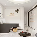 Modern Elegant Beauty Salon Reception Interior With Product Display Shelves And Cozy Lounge Area