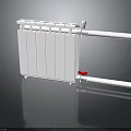 Modern White Radiator With Multiple Fins Red Valve And Connecting Pipes
