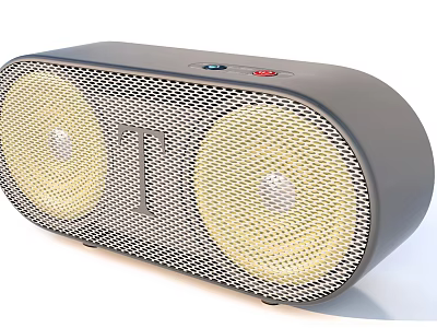 Sleek Portable Bluetooth Speaker with Dual Yellow Speakers and Gray Mesh Design 3d model