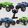 Green and Blue Electric Toy Remote Control Monster Trucks with Off Road Design and Controller 3d model