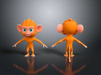 Cute Two 3D Model Monkeys Front and Back View Render 3d model