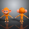 Cute Two 3D Model Monkeys Front and Back View Render