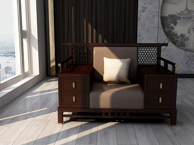 New Chinese-style Single Sofa 3d model