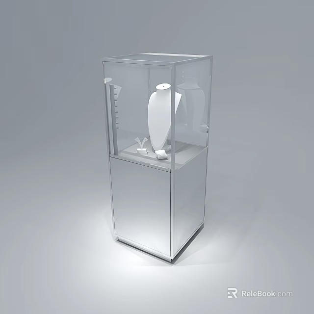 Modern Transparent Showcase Cabinet With Two Tier Design And White Mannequin For Jewelry 3d model 