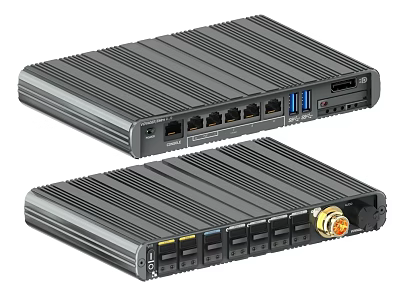 Durable Industrial Network Equipment With Black Metal Casing Heat Dissipation Fins And Multiple Ports 3d model