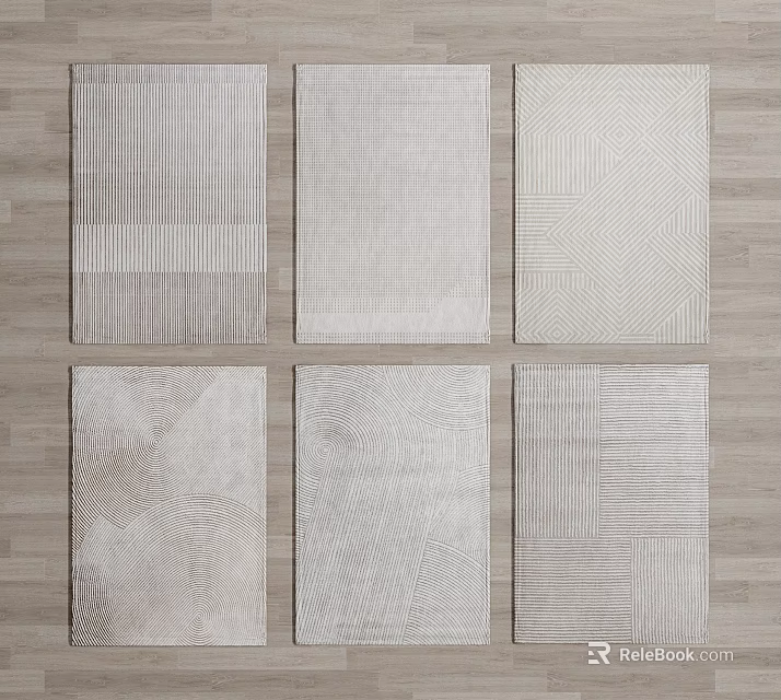 Square Rugs Featuring Various Textures And Neutral Tones On Wooden Floor 3d model