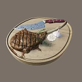 Tender Grilled Steak with Rosemary and Garlic on Wooden Cutting Board
