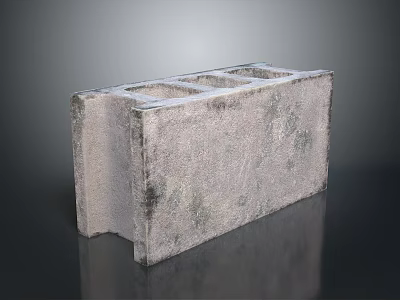 Gray Concrete Block With Rough Surface And Multiple Holes For Construction Applications 3d model
