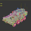 Green Armored Military Vehicle With Six Wheels Antennas And Weapon Systems