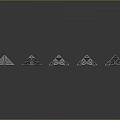 Geometric Architectural Structure Models With Blue Transparent Elements Arranged On Grey Background