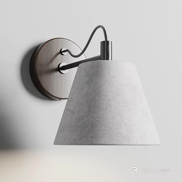 Modern Minimalist Wall Lamp With Wooden Base Metal Arm And Textured Light Gray Shade 3d model 