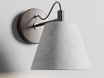 Modern Minimalist Wall Lamp With Wooden Base Metal Arm And Textured Light Gray Shade 3d model