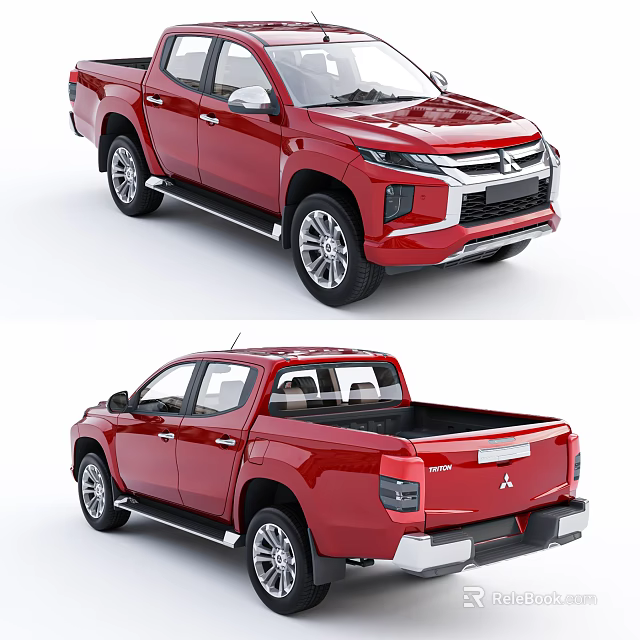 Red Mitsubishi Pickup Truck Exterior Design With Sleek Cab And Cargo Bed 3d model 