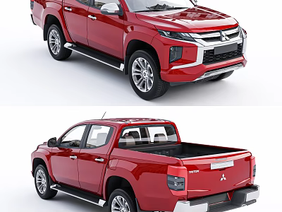 Red Mitsubishi Pickup Truck Exterior Design With Sleek Cab And Cargo Bed 3d model