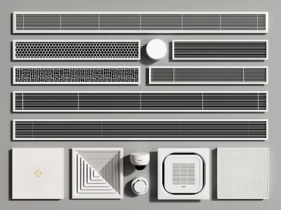 Air Conditioner Air Vents With Various Designs Including Grid Patterns And Rectangular Shapes 3d model