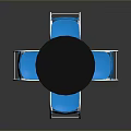 Black Round Dining Table With Four Blue Chairs And Metal Frames