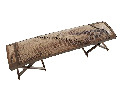 Traditional Chinese Guzheng Musical Instrument With Wooden Body And String Design On Stand 3d model
