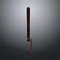 Traditional Weapon Design With Long Brown Handle Black Ring Decorations And Red Curved Part