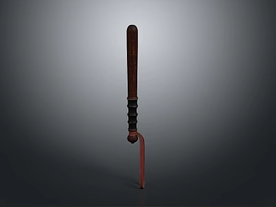 Traditional Weapon Design With Long Brown Handle Black Ring Decorations And Red Curved Part 3d model