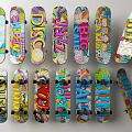 Colorful Skateboards With Various Vibrant Graphics For Sports Equipment