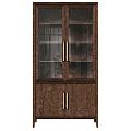 Modern Wooden Bookcase With Glass Doors Metal Handles And Interior Shelves Design