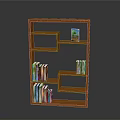 Stylish Orange Bookcase With Multiple Compartments Colorful Books And Decorative Artwork