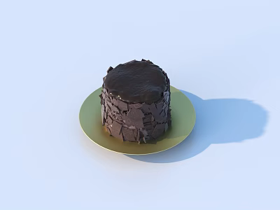 Delicious Round Chocolate Cake With Smooth Frosting And Shavings On Green Plate 3d model