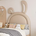 Cozy Kids Room With Bunny Ear Shaped Headboard Children's Bed Toys Shelves And Soft Rug