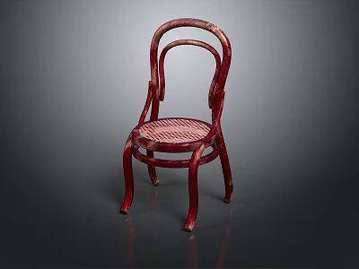 Red Curved Wooden Stool With Striped Seat And Smooth Curved Frame Design 3d model