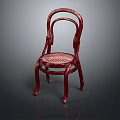 Red Curved Wooden Stool With Striped Seat And Smooth Curved Frame Design