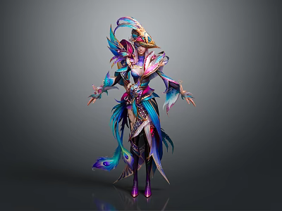 Fantasy Character Design With Mythical Bird Creature Elements And Vibrant Feather Decorations 3d model