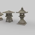 Traditional Japanese Stone Lanterns In Various Styles With Carved Patterns And Illuminated Glow