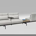Light Beige Modern Minimalist Sectional Sofa With Small Side Table And Stack Of Books 3d model