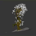 Fantasy Game Character Tree With White Flowers Yellow Green Trunk Gray Background And White Mist