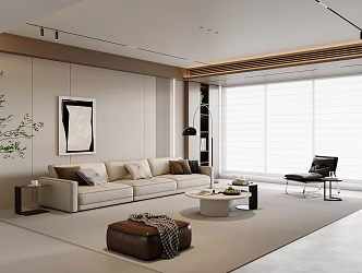 Modern Living Room Sofa Coffee Table Combination No Main Lamp Living Room Sofa Background Wall Fabric Sofa Leather Sofa Stool Black and White Hanging Picture Ornaments 3d model