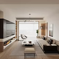 Modern Living and Dining Room Interior With Marble Table Chairs Sofa And Decorative Plant