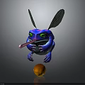 Fantasy Blue Creature With Green Eyes Sticking Tongue And Wings Balancing On Orange Ball