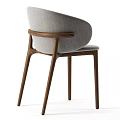 Modern Minimalist Accent Chair With Gray Upholstered Curved Backrest And Wooden Legs