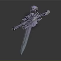 Glowing Blue Decorated Sword with Slim Blade and Intricate Hilt Patterns