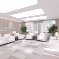 Modern Lounge Area Design With White Sofas Green Plants And Wall Decorations 3d model