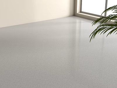 Light gray smooth reflective floor in empty room with white walls window and green leaves 3d model