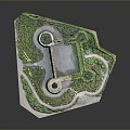 Detailed Castle Model With Stone Towers Hedges Pathways And Greenery